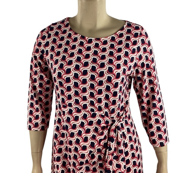 Talbots Geometric Print Side Ruched Sheath Dress Navy Red Pink XL - Picture 2 of 7